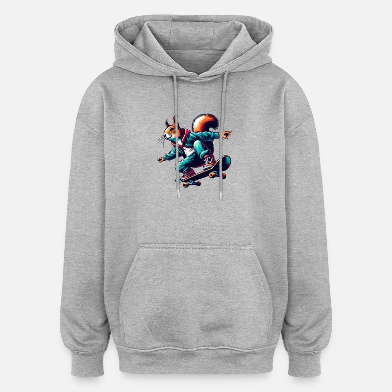 Écureuil cool sur un skateboard - Sweat à capuche oversize unisexe - gris chiné
