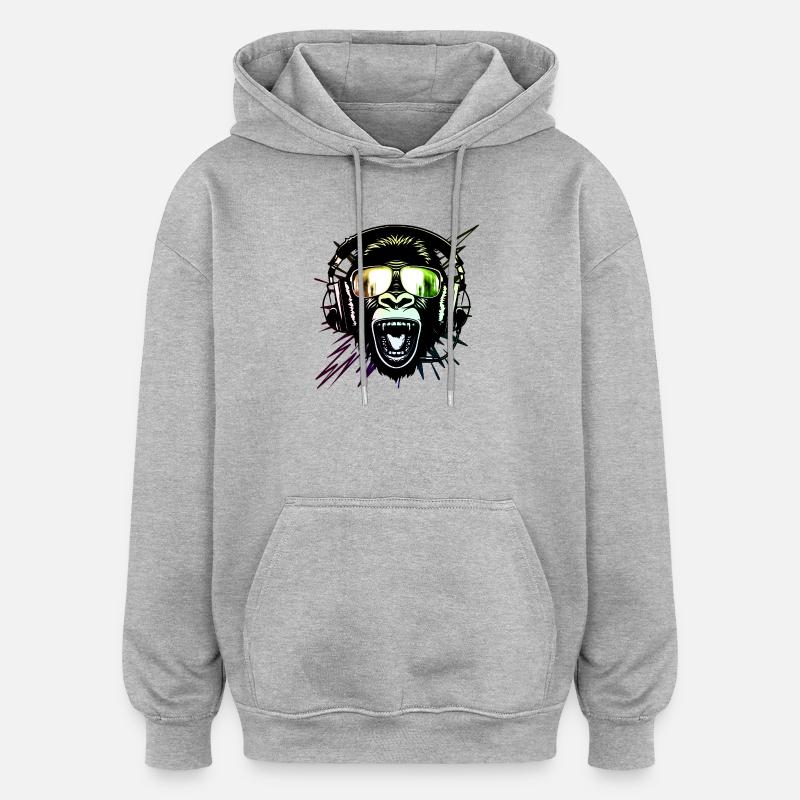 Affe mit Neonbrille - Oversized Unisex Hoodie - Grau meliert