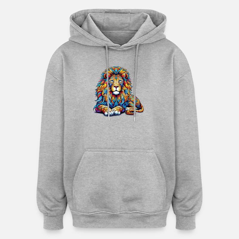 Lion - Sweat à capuche oversize unisexe - gris chiné