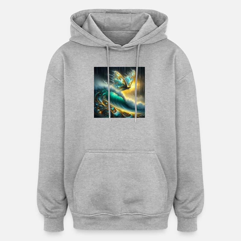 Papillon Mythique Sur Vague Luminescente - Sweat à capuche oversize unisexe - gris chiné