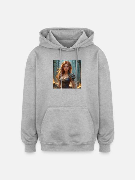 Kriegerin des Feuerwalds - Oversized Unisex Hoodie - Grau meliert