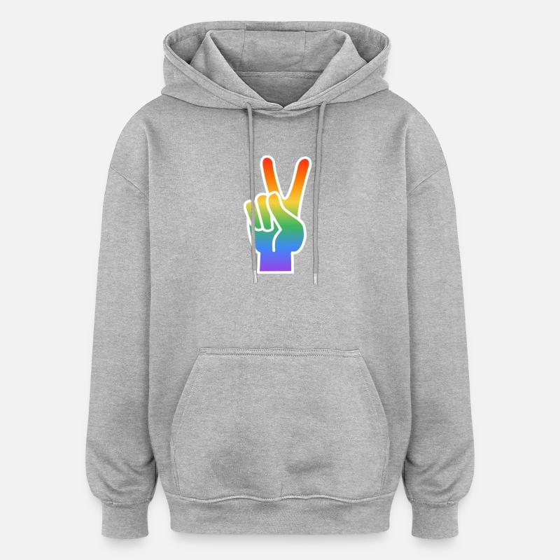 Regenbogen Peace Handzeichen - Oversized Unisex Hoodie - Grau meliert