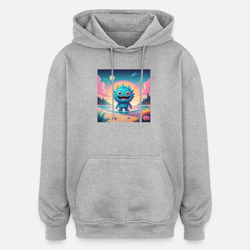 Petit monstre en vacances - Sweat à capuche oversize unisexe - gris chiné