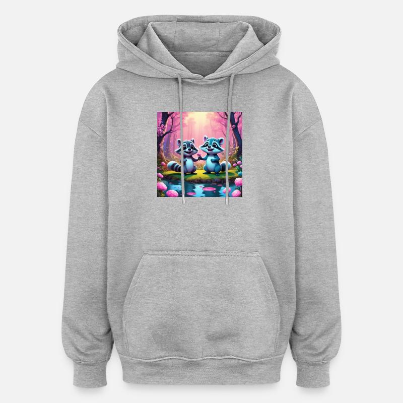 Waschbären im Märchenwald - Oversized Unisex Hoodie - Grau meliert