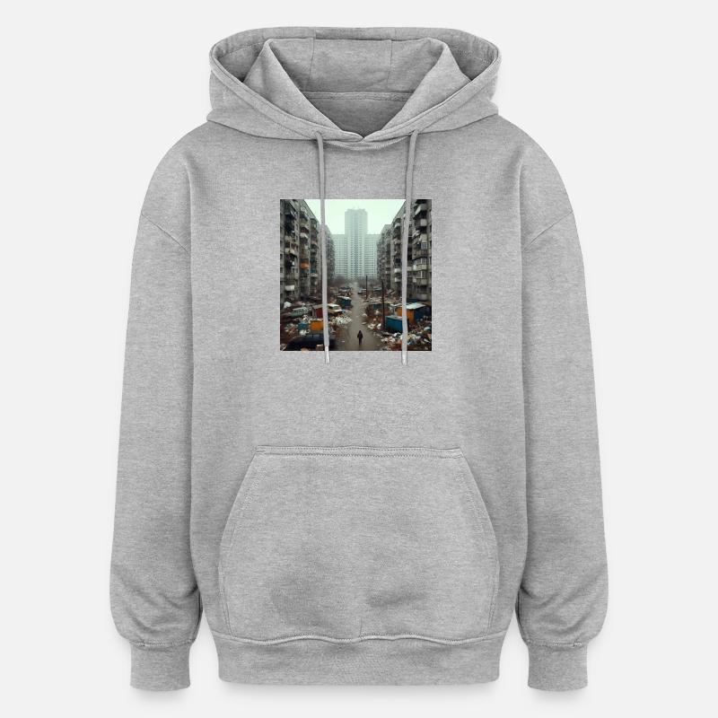 Décadence urbaine - Sweat à capuche oversize unisexe - gris chiné