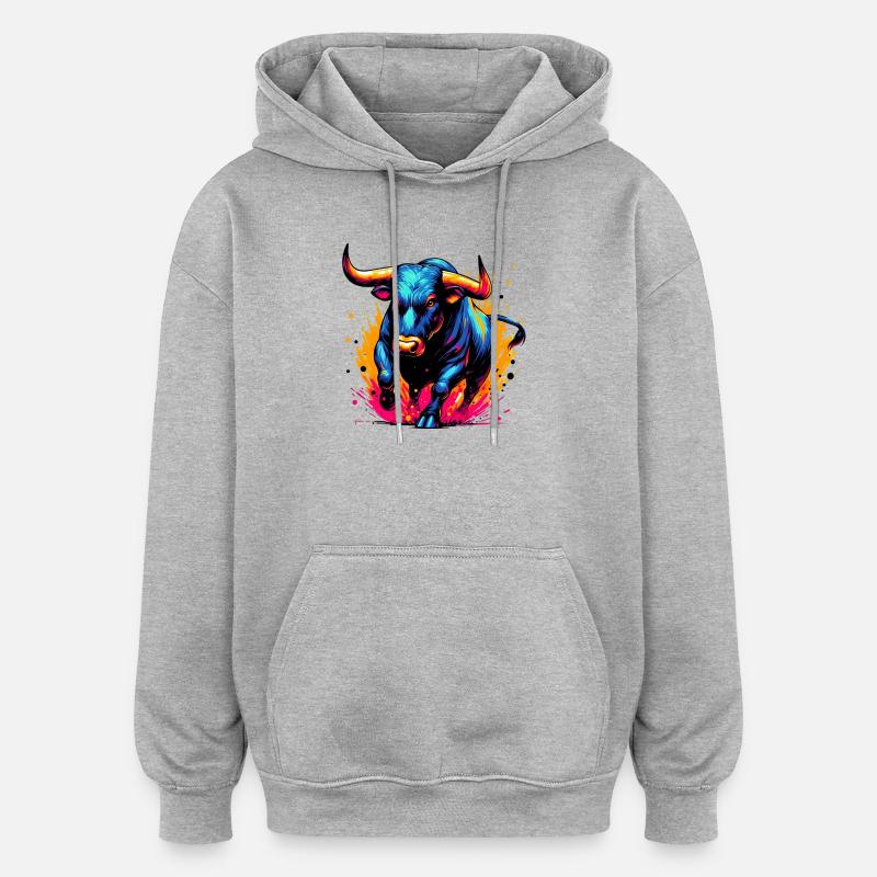 Stier - Oversized Unisex Hoodie - Grau meliert