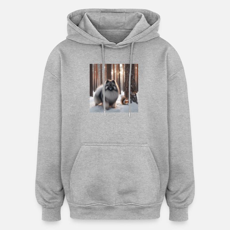 Keeshond Wolfspitz dans la neige - Sweat à capuche oversize unisexe - gris chiné