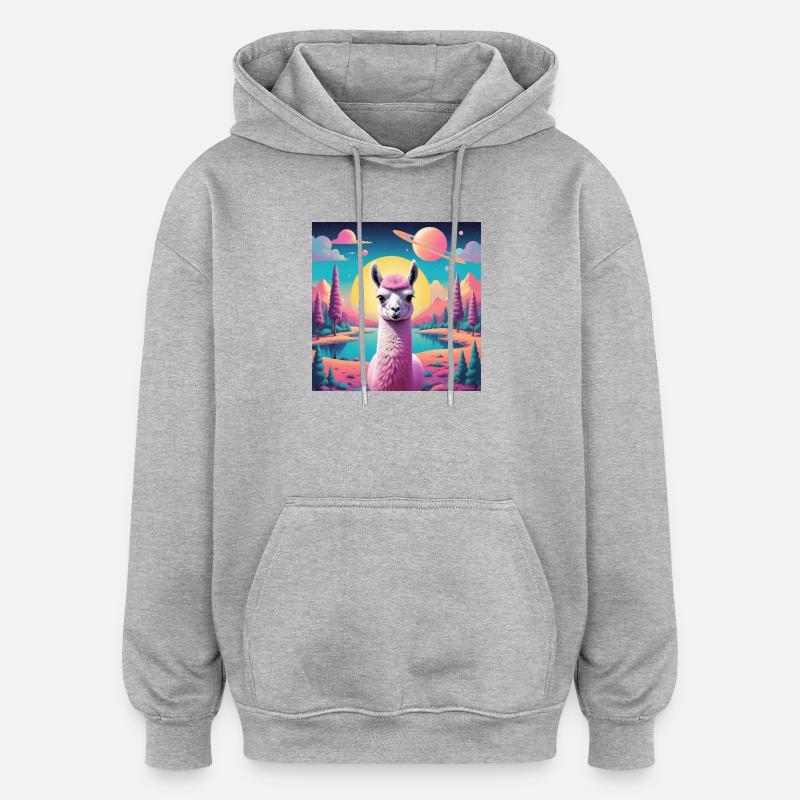 Lama de l’espace - Sweat à capuche oversize unisexe - gris chiné