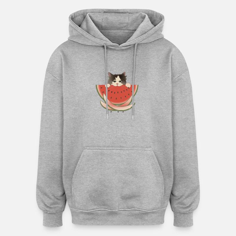 Wassermelone Delight Katze - Oversized Unisex Hoodie - Grau meliert