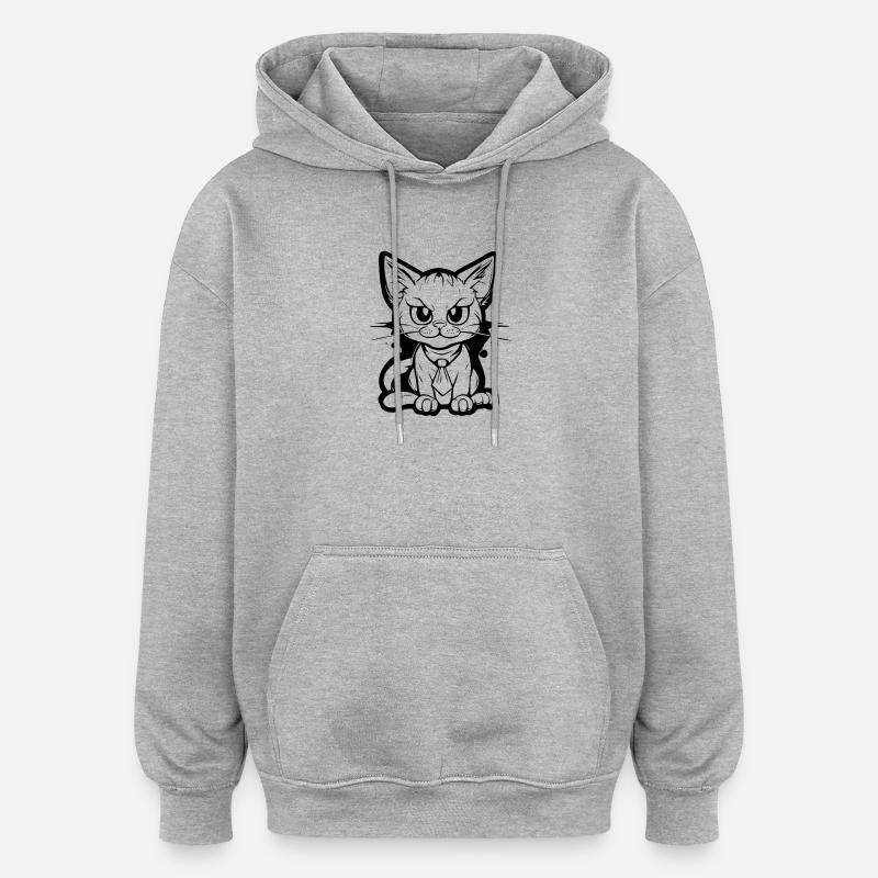 chat logo - Sweat à capuche oversize unisexe - gris chiné