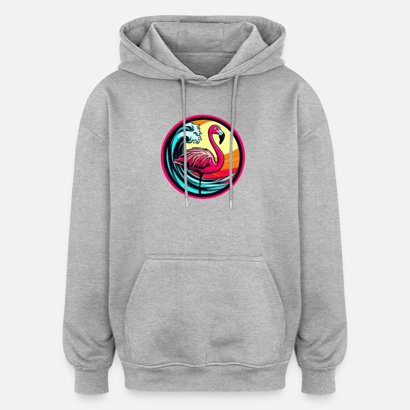 Flamant - Sweat à capuche oversize unisexe - gris chiné