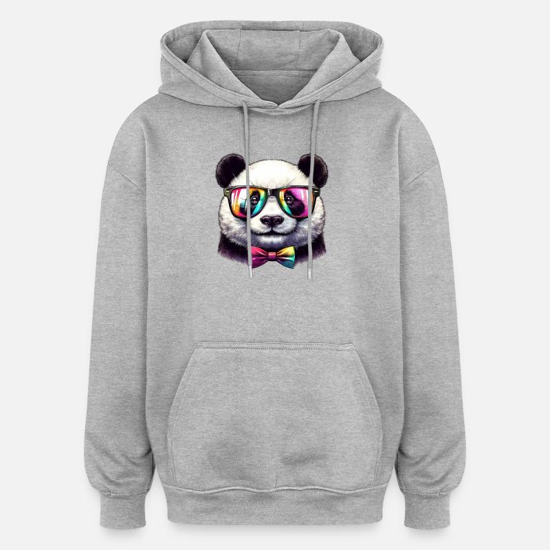 Panda mit Brille und Fliege - Oversized Unisex Hoodie - Grau meliert