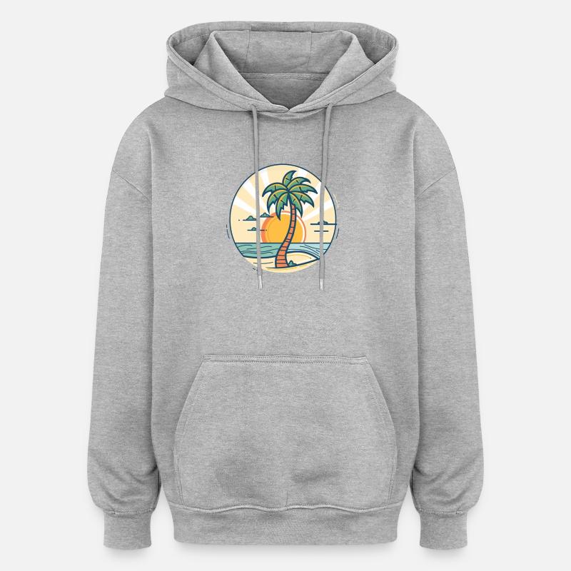 Île Sunset Palm - Sweat à capuche oversize unisexe - gris chiné