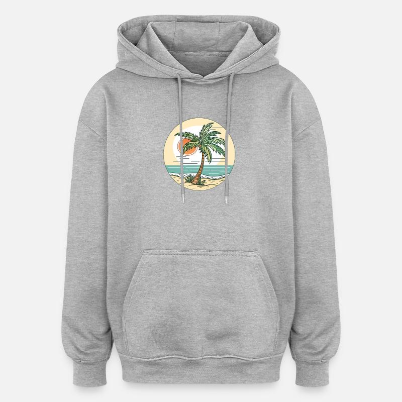 Coucher de soleil sur la plage - Sweat à capuche oversize unisexe - gris chiné