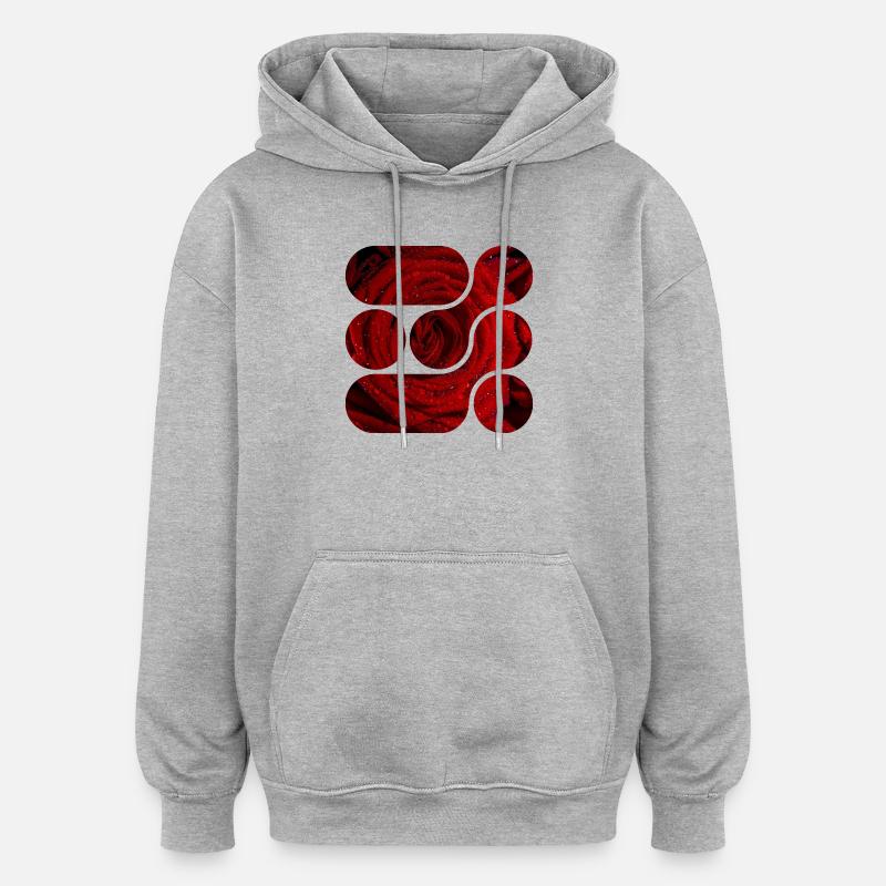 OCHOOO - Rose rouge - Sweat à capuche oversize unisexe - gris chiné