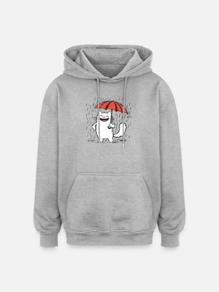 Happy cat Under Rain - Oversized Unisex Hoodie - heather grey