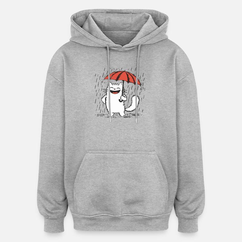 Chat heureux sous la pluie - Sweat à capuche oversize unisexe - gris chiné