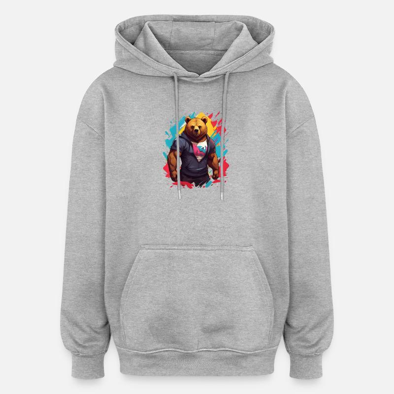 Ours Urbain Cool - Sweat à capuche oversize unisexe - gris chiné