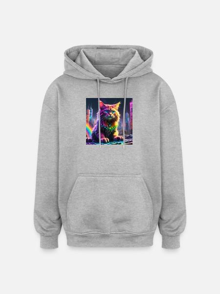 Cat - Oversized Unisex Hoodie - heather grey