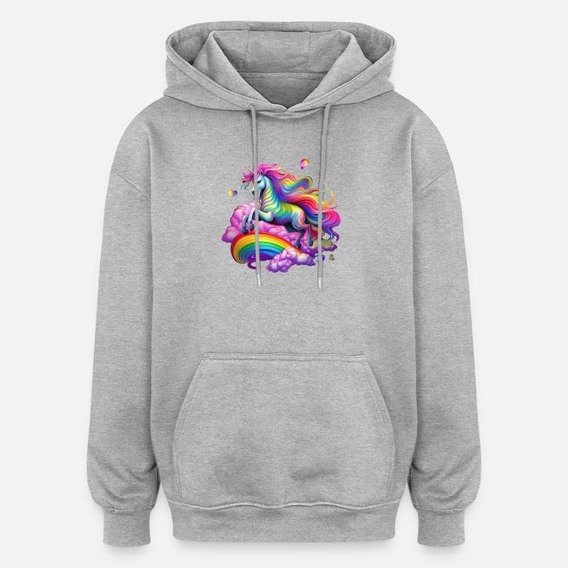 Licorne arc-en-ciel féerique - Sweat à capuche oversize unisexe - gris chiné