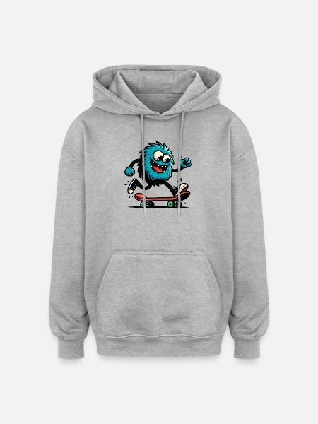 Martian Extraterrestrial Alien on Skateboard - Oversized Unisex Hoodie - heather grey