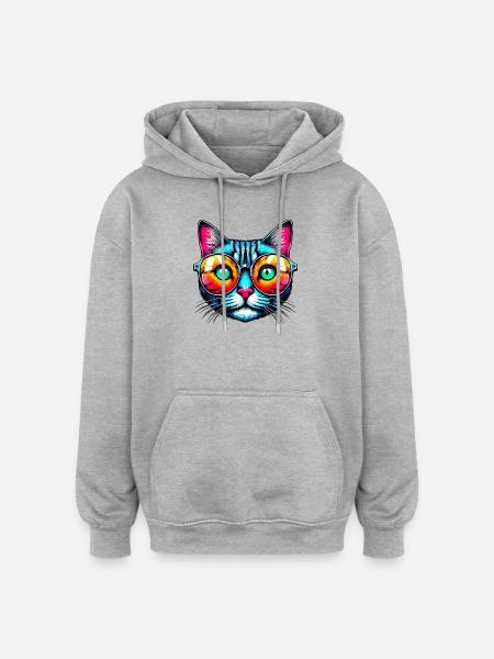 Puss with sunglasses - Oversized Unisex Hoodie - heather grey