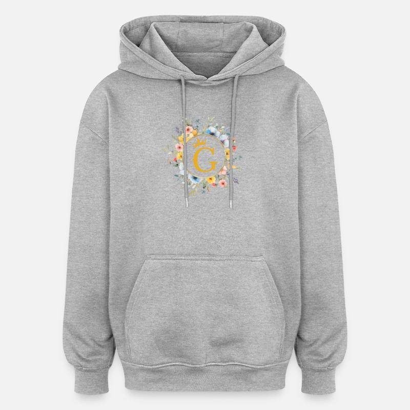 G Monogramme, Cercle de fleurs, Personnalisable - Sweat à capuche oversize unisexe - gris chiné