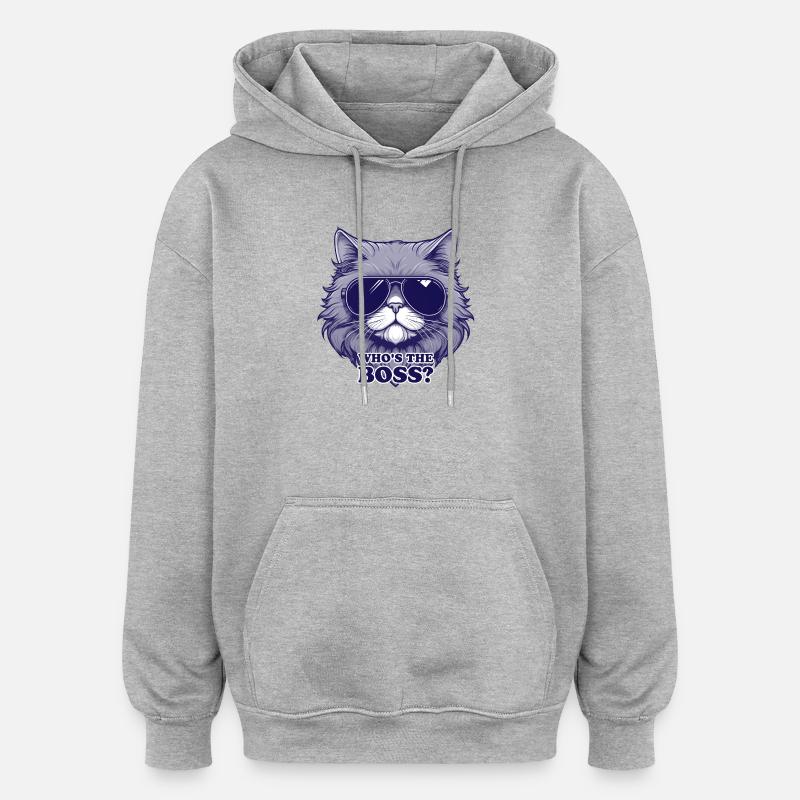 Chat Stylé avec Lunettes de Soleil - Sweat à capuche oversize unisexe - gris chiné