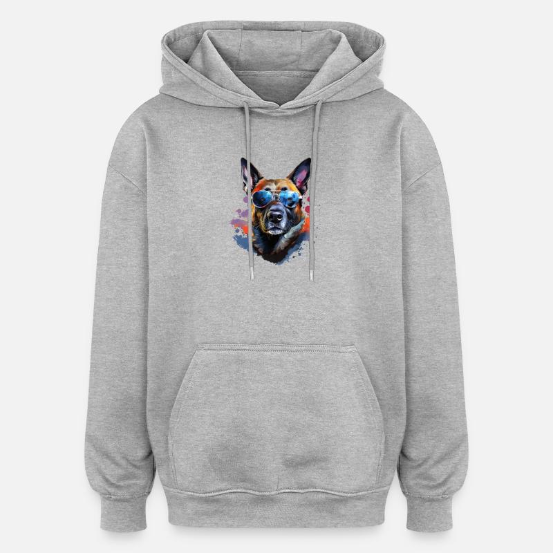 Malinois mit Sonnenbrille - Oversized Unisex Hoodie - Grau meliert