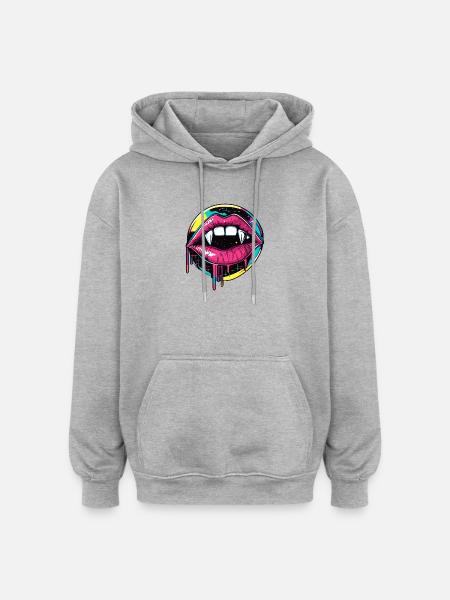 Vampire Lips Halloween 90s Vaporwave - Oversized Unisex Hoodie - heather grey