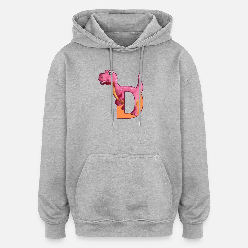 D - DINOSAURIER, Personalisierbar - Oversized Unisex Hoodie - Grau meliert