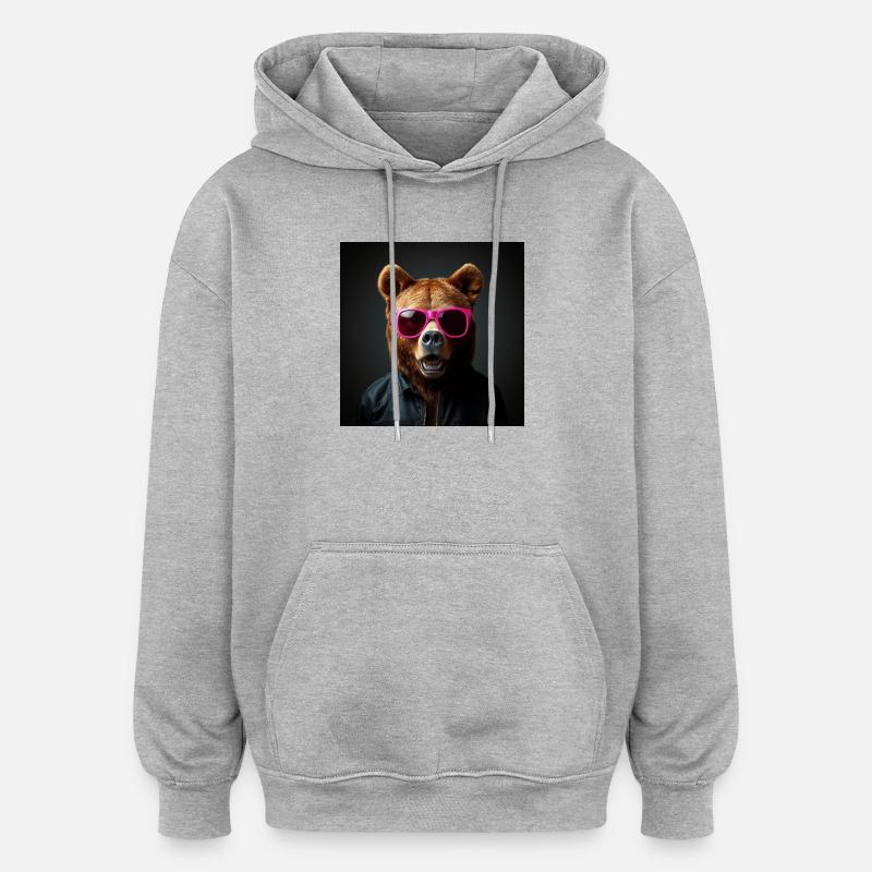 Ours brun rock n roll - Sweat à capuche oversize unisexe - gris chiné