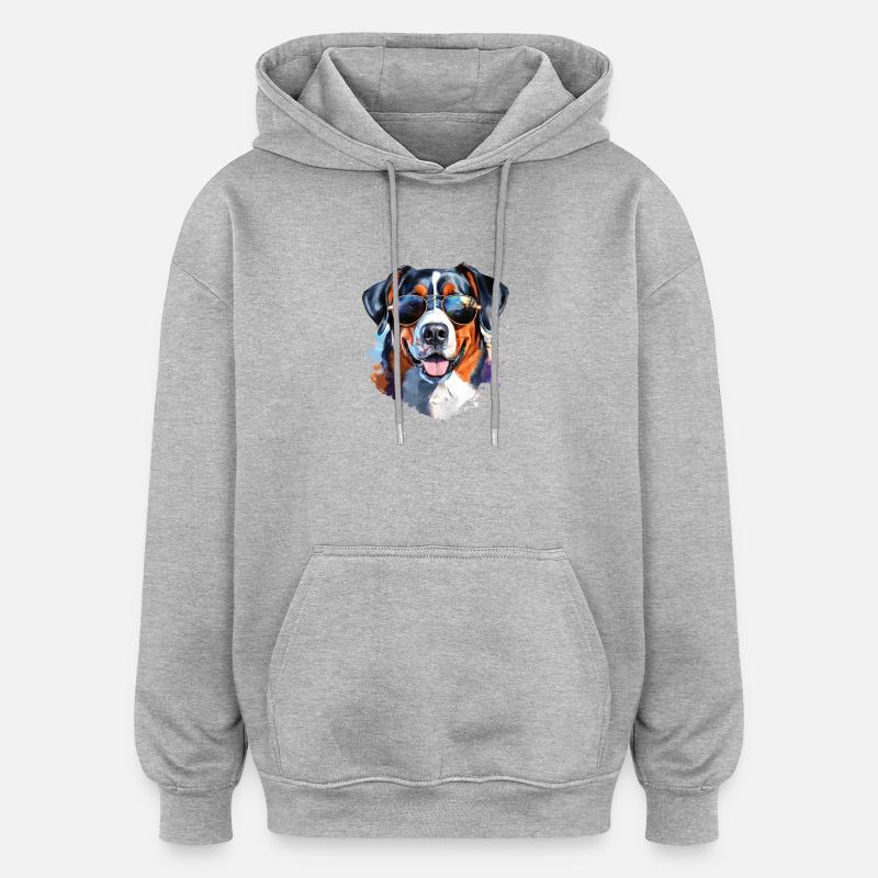Entlebucher with sunglasses - Oversized Unisex Hoodie - heather grey