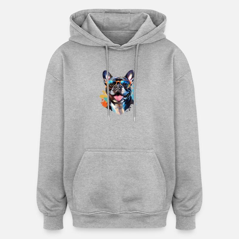 Frenchie mit Sonnenbrille - Oversized Unisex Hoodie - Grau meliert