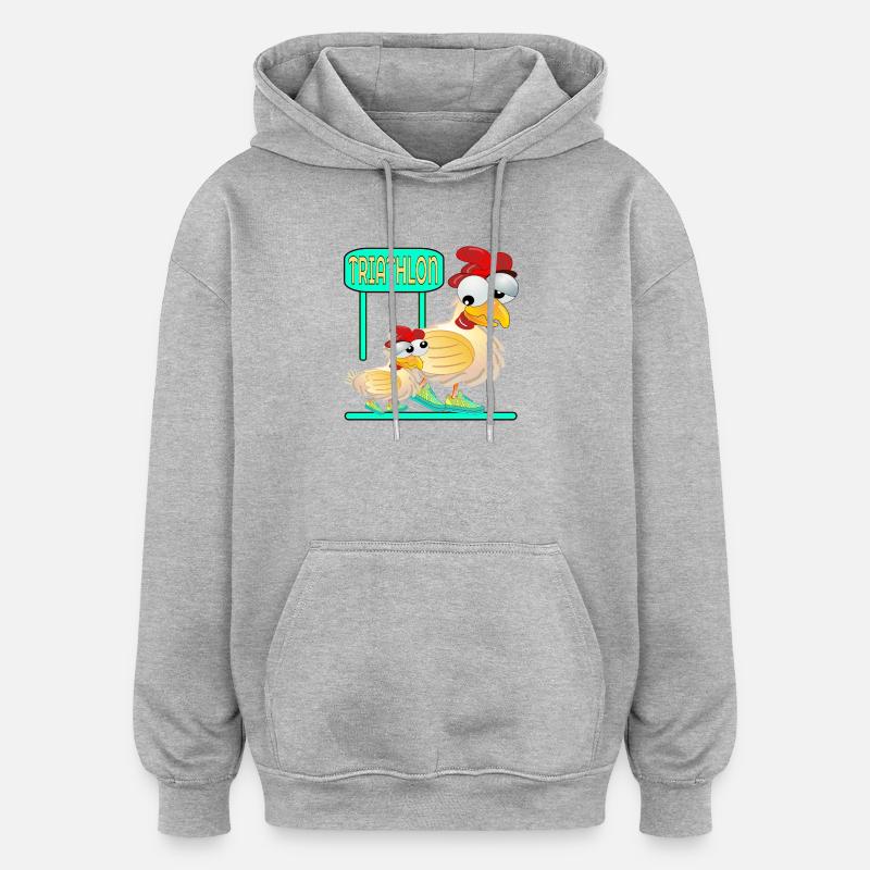 COURSE DE TRIATHLON - VOLAILLE POULET - Sweat à capuche oversize unisexe - gris chiné