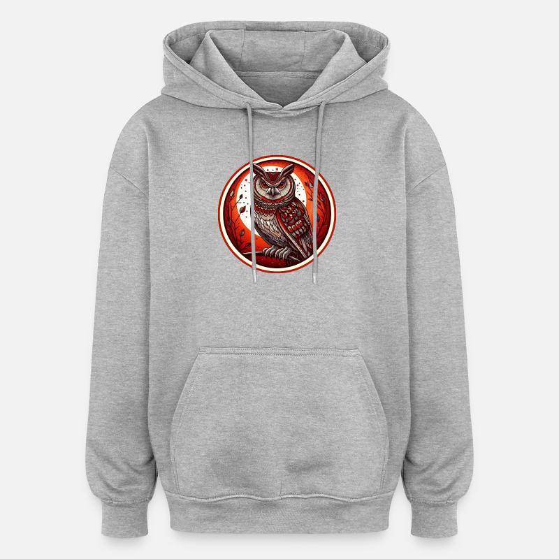 Roter Eulenkreis Emblem - Eule - Nachtvogel - Oversized Unisex Hoodie - Grau meliert