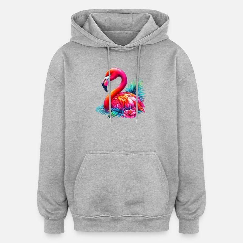 Flamant - Sweat à capuche oversize unisexe - gris chiné