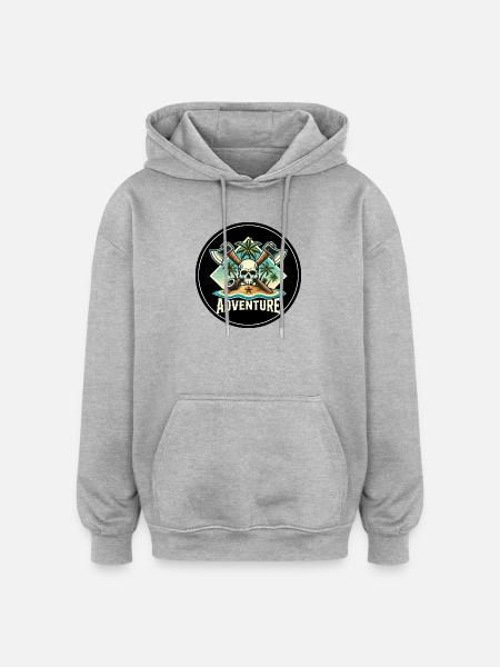 Abenteuer Skull Insel Patch - Oversized Unisex Hoodie - Grau meliert