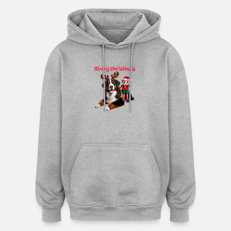 Bouvier Bernois de Noël - Sweat à capuche oversize unisexe - gris chiné