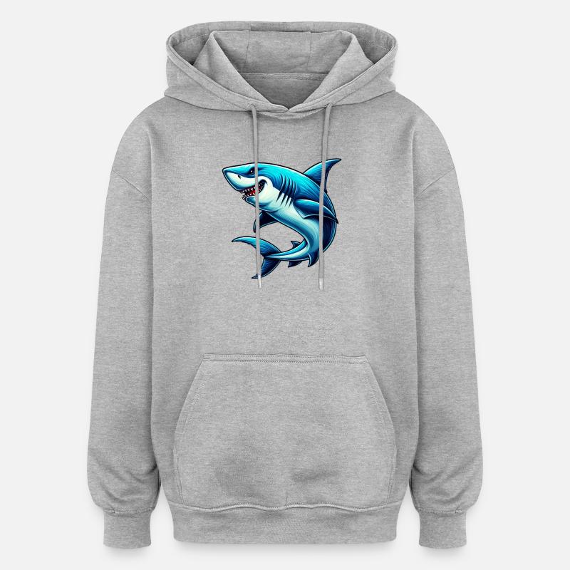 Requin - Sweat à capuche oversize unisexe - gris chiné