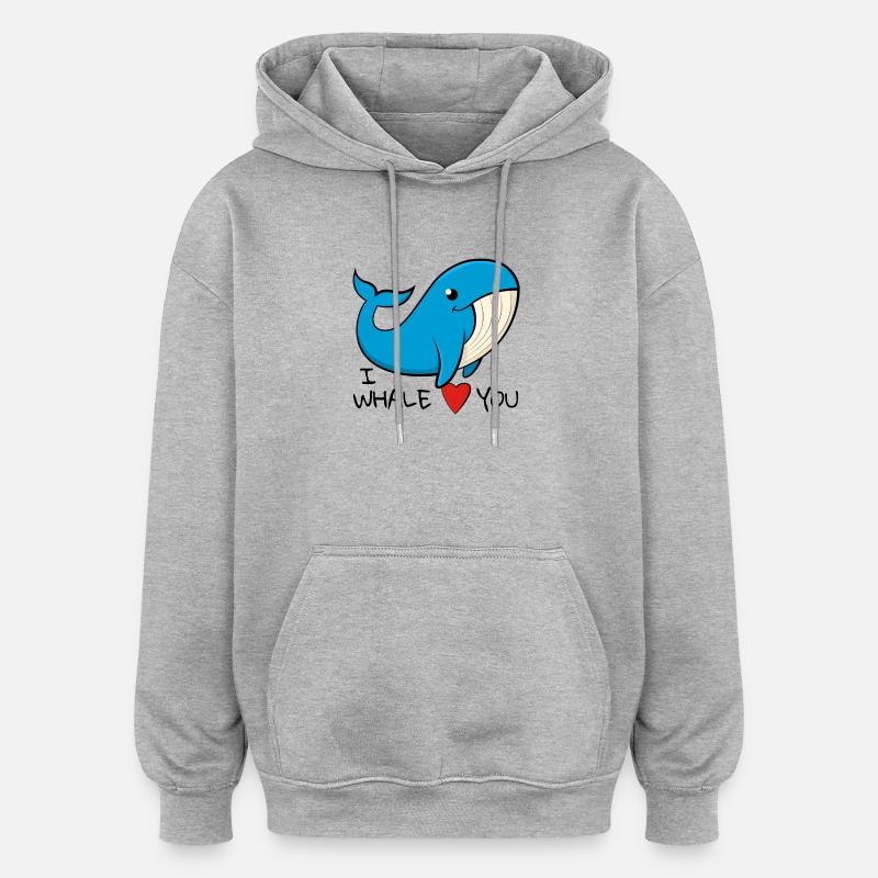 « Je t’aime » Baleine bleue joyeuse - Sweat à capuche oversize unisexe - gris chiné