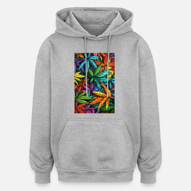 Motifs de feuilles colorées en kaléidoscope - Sweat à capuche oversize unisexe - gris chiné