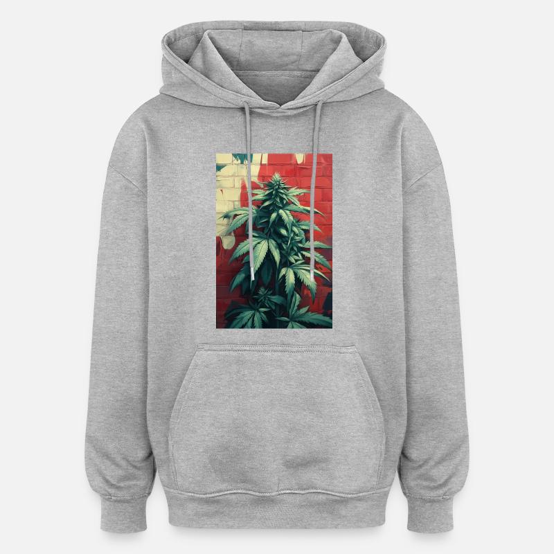Graffiti de cannabis Mur Vert - Sweat à capuche oversize unisexe - gris chiné