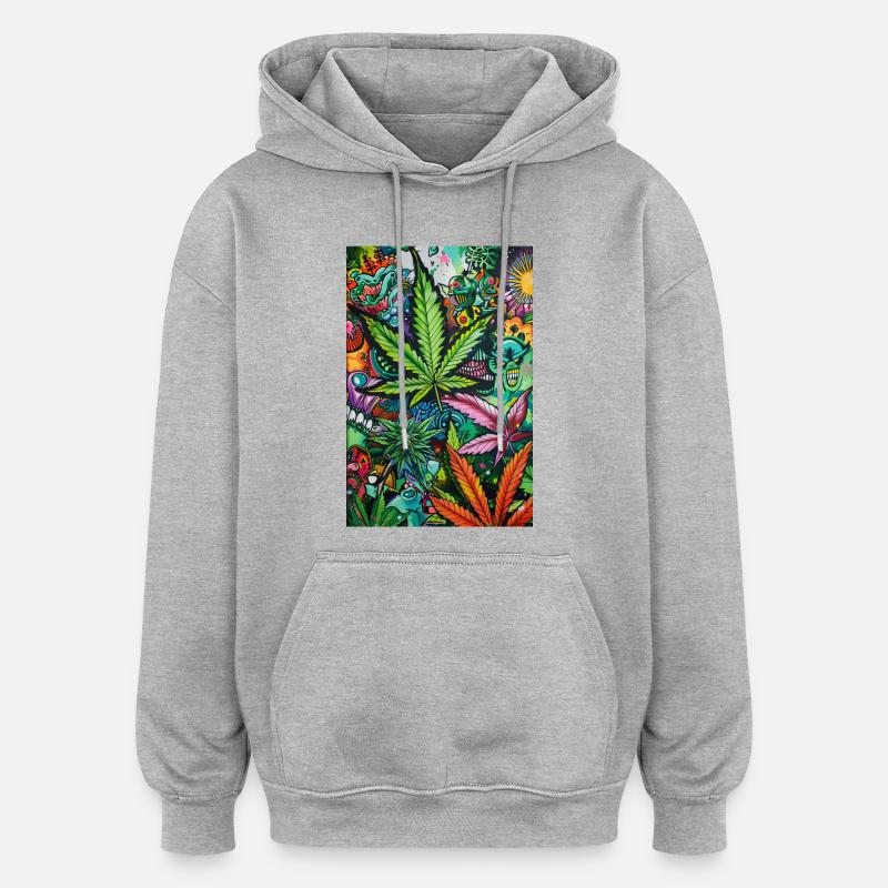 Psychedelic Leaf World - Sweat à capuche oversize unisexe - gris chiné