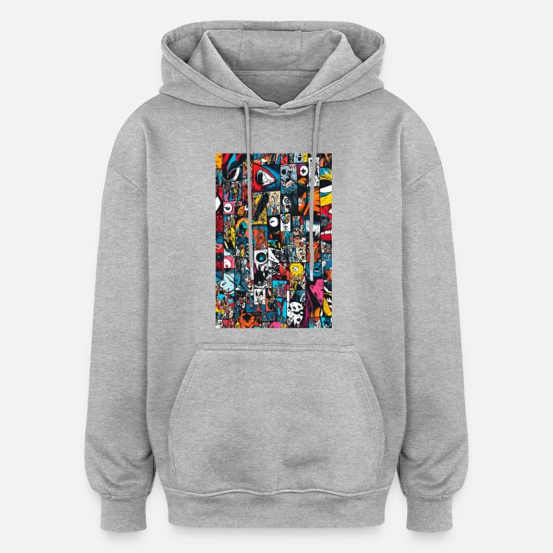 Kaleidoskop Comic-Collage - Oversized Unisex Hoodie - Grau meliert