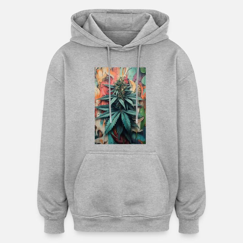 Art de feuilles de cannabis graffiti - Sweat à capuche oversize unisexe - gris chiné