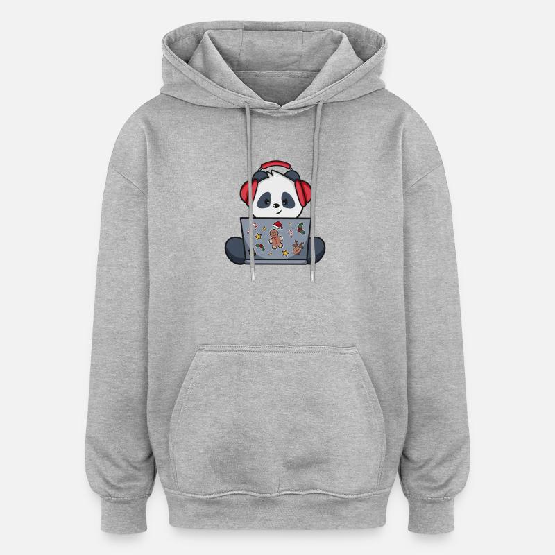 Gaming Panda - Édition Noël - Sweat à capuche oversize unisexe - gris chiné