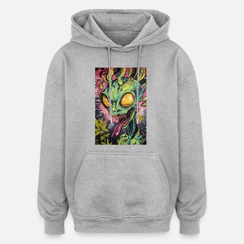 Graffiti néon extraterrestre psychédélique - Sweat à capuche oversize unisexe - gris chiné