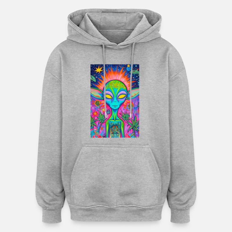 Psychedelischer Alien Neon Garten - Oversized Unisex Hoodie - Grau meliert