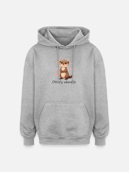 Otterly Adorable Blushing Otter - Oversized Unisex Hoodie - heather grey
